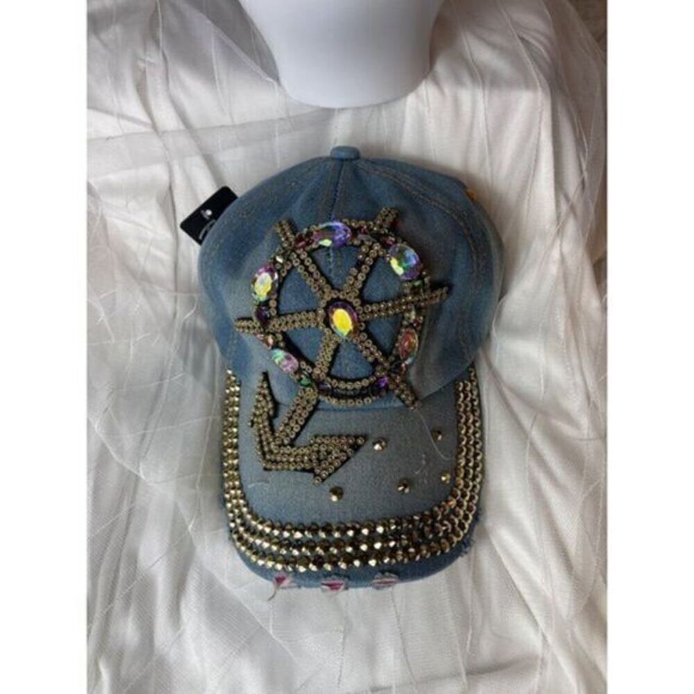 Rhinestone Sequins Blue Denim Rhinestone‎ Sequins Anchor Rhinestone Hat
